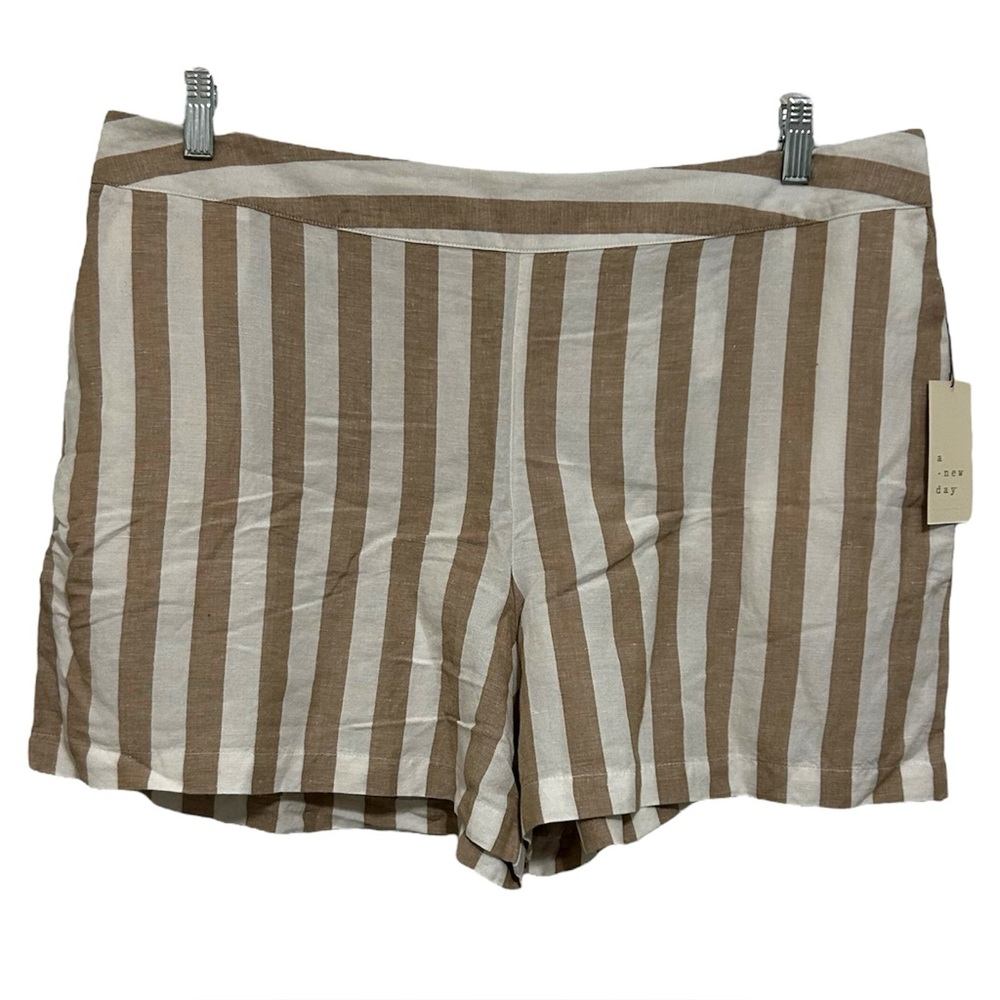 A New Day Women’s XXL Striped Linen Blend Chino Shorts Brown White New